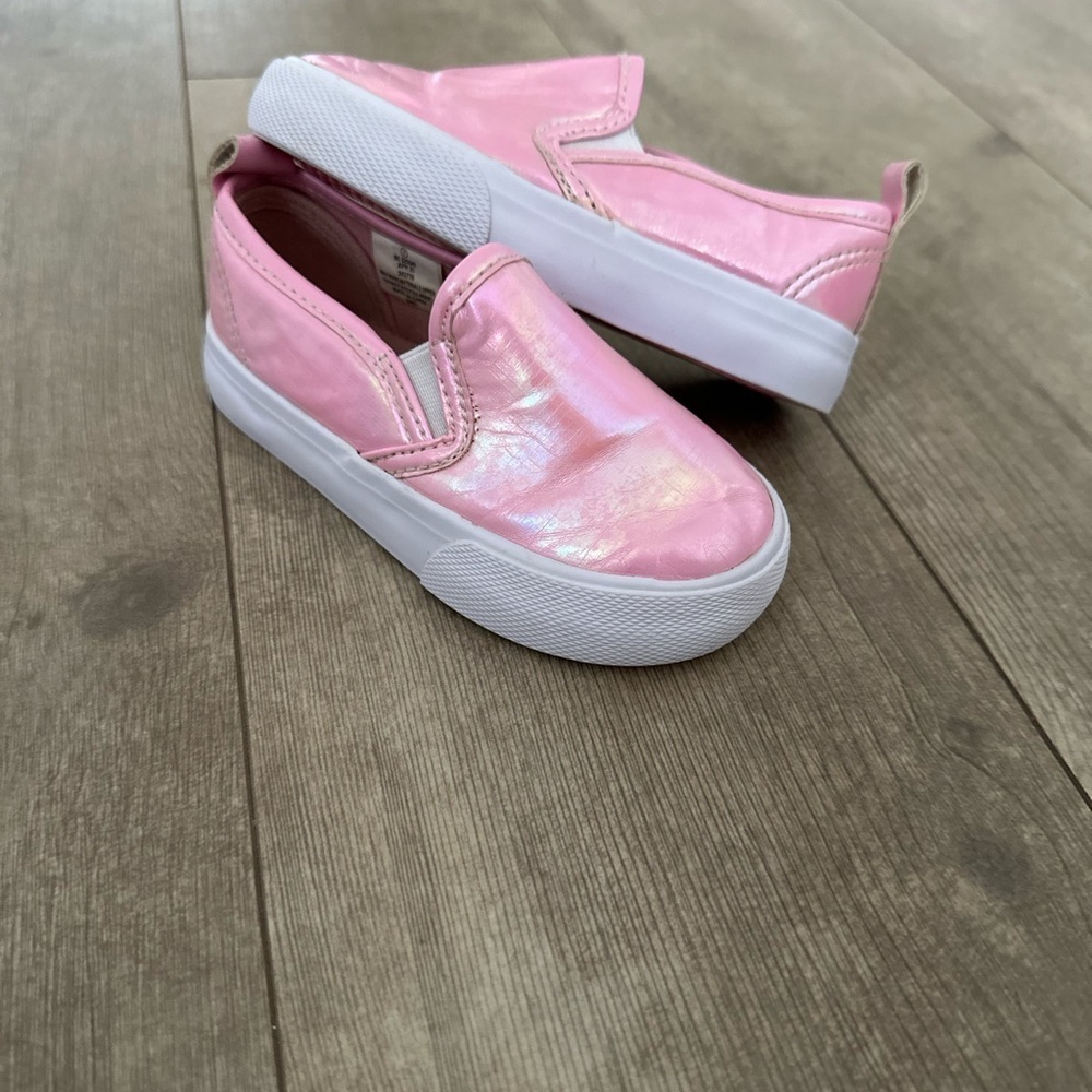 Tommy Bahama Toddler Girl Metallic Pink White Slip On Sneakers Size 7 VGUC